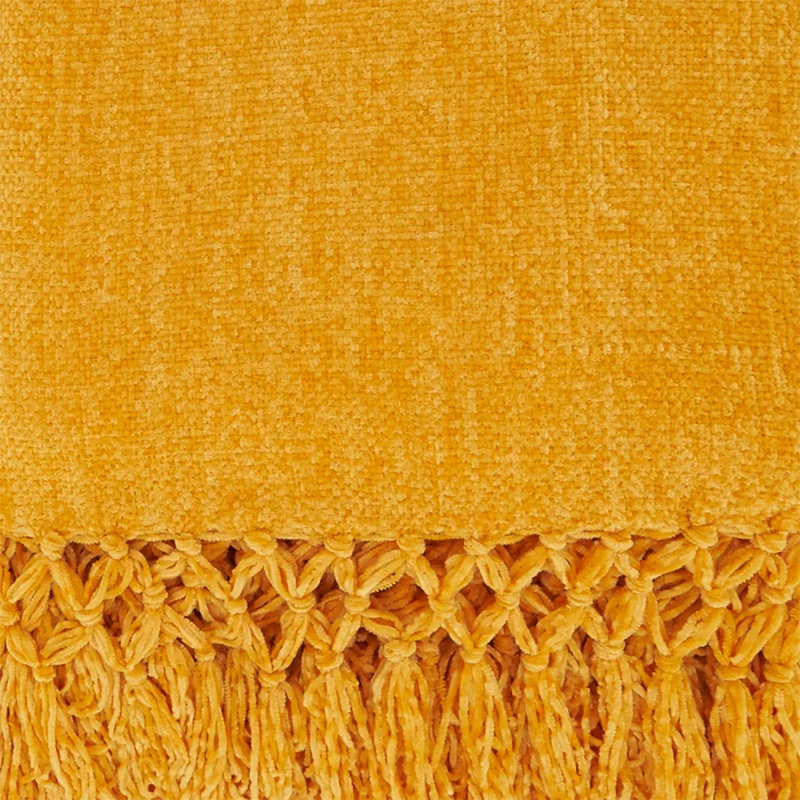 Blush Hand-knotted Solid Chenille Throw Blanket 50" W X 60" L, Mustard Yellow