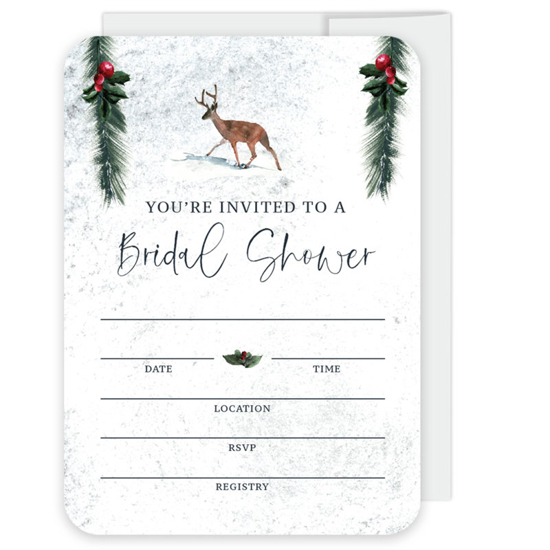 Ensemble d'invitation de mariage enneigée, forêt et forêt enneigée