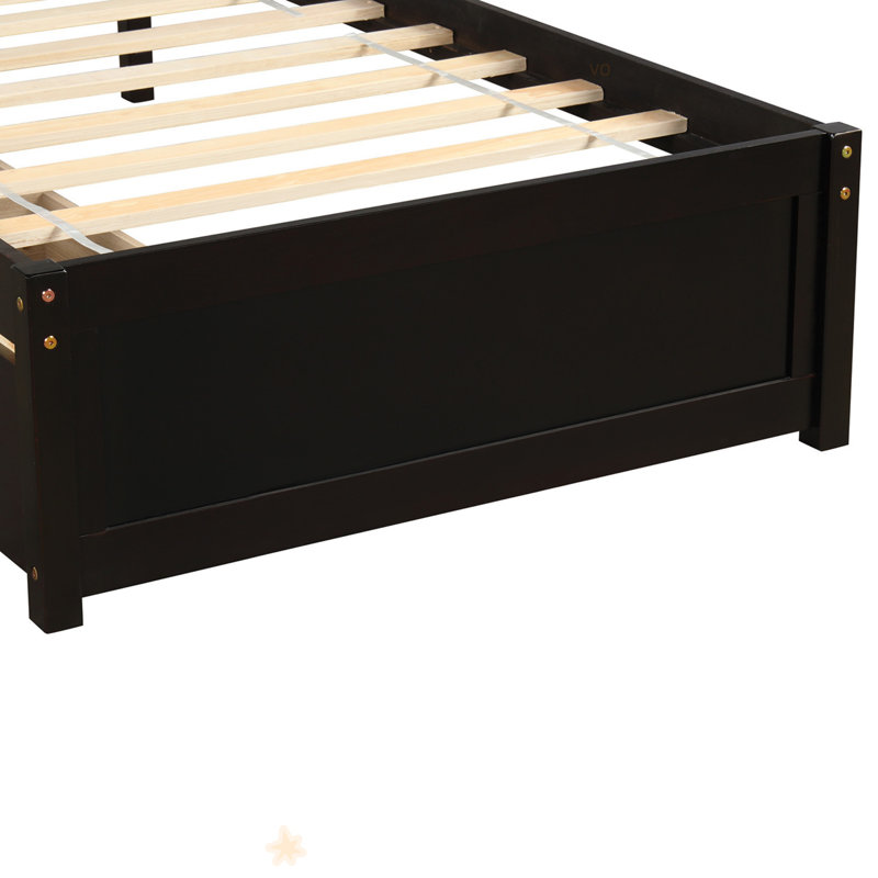 Cadre de lit plateforme simple avec deux tiroirs et tête de lit, Espresso