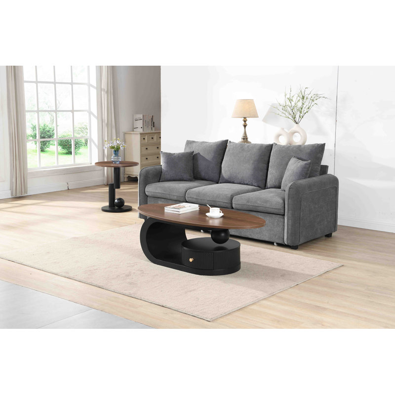 Ensemble de 2 tables gigognes de luxe, tables avec rangement pour le salon, ensemble de tables ovales et rondes, table centrale noire, table basse, table d'appoint, grande table de 47,24 po, petite de 19,69 po