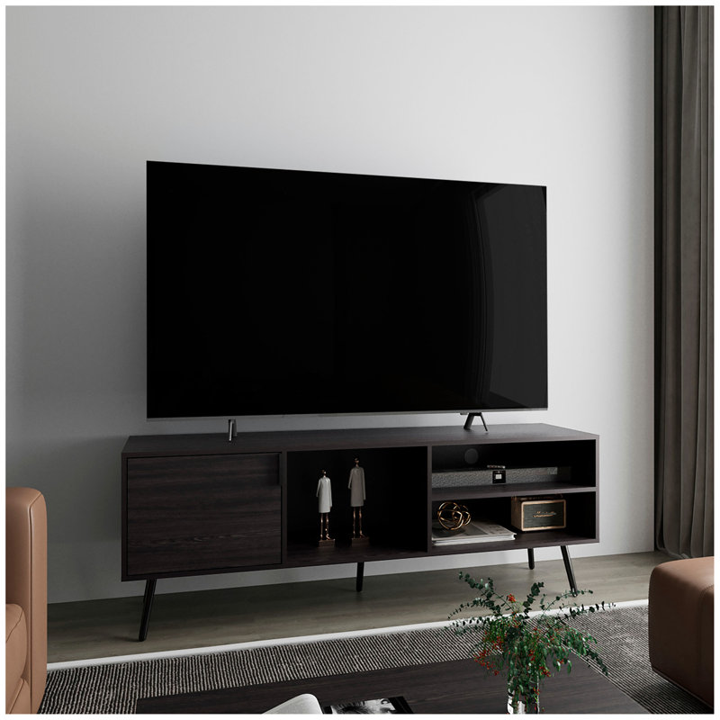 Meuble télé, 1 porte, 3 tablettes, Noir