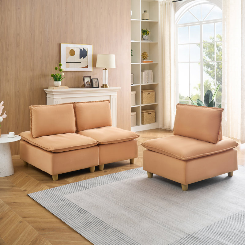 3-Seat Upholstered Sectional Sofa, Brown