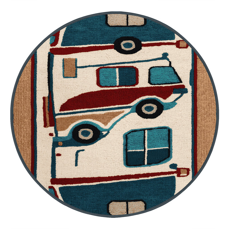 Machine Washable Transportation Black Area Rug, Round 4'