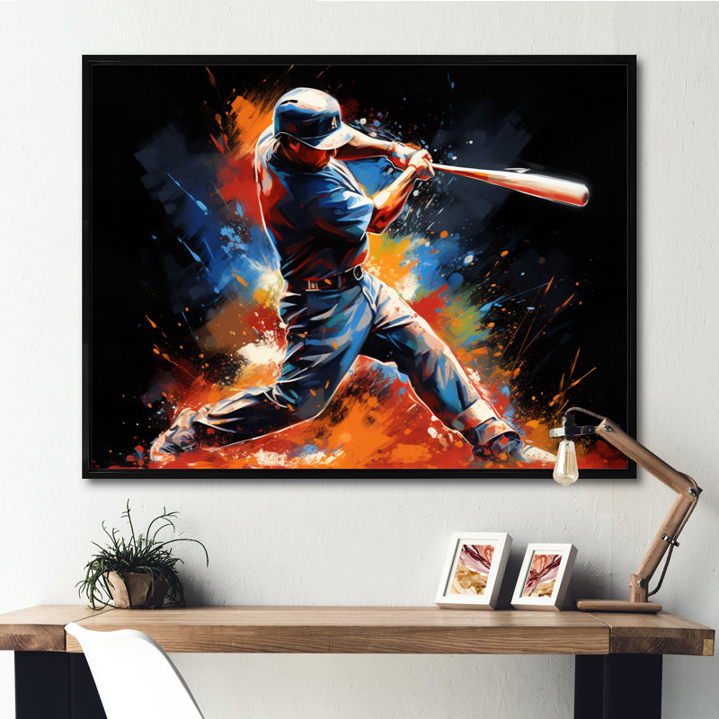 Baseball Swing Of Emotion III - Sport, impressions sur toile, H 16 po x l 32 po x P 1 po, Cadre flottant noir