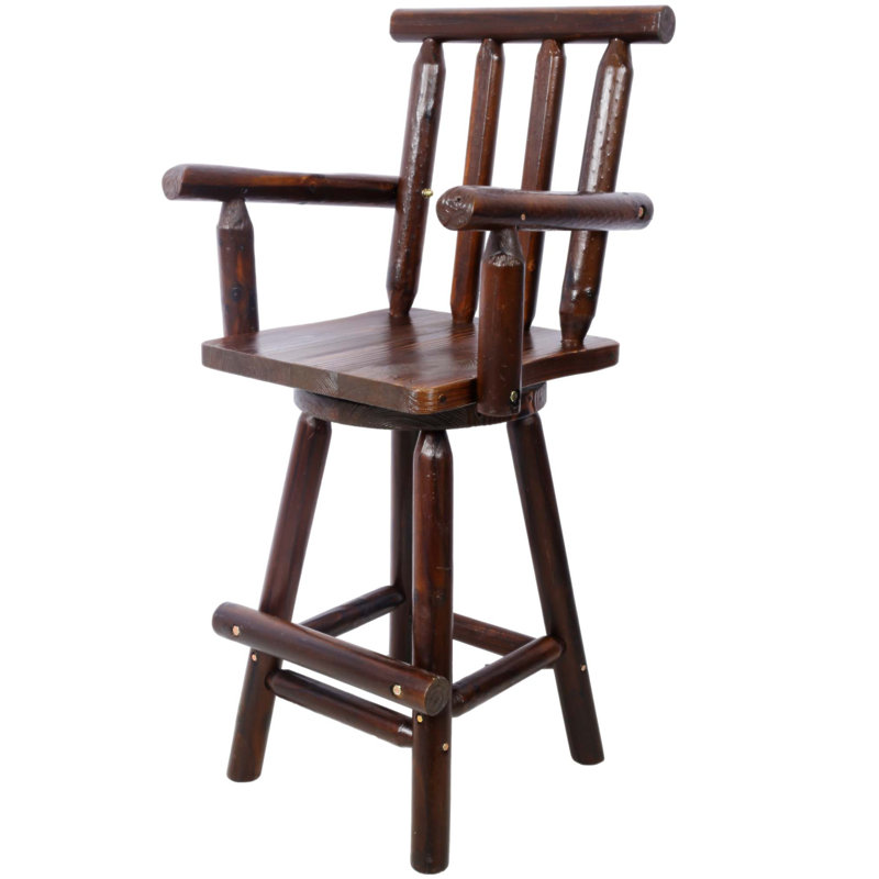 Tabouret de bar rustique en bois de sapin, dossier confortable, pivotant à 360 °, idéal pour la cuisine, la salle à manger et le pub