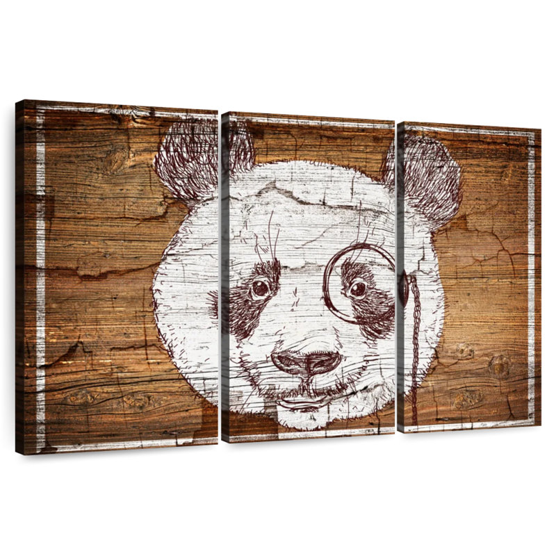 Panda Brampt sur bois, H 28 po x l 45 po