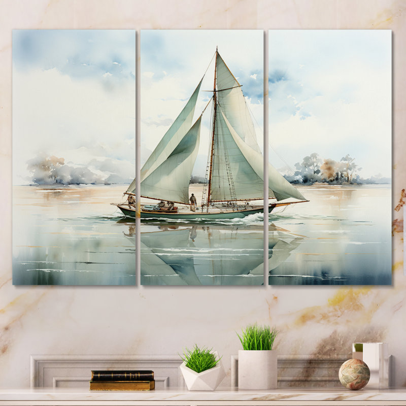 " Mininmalism Sailing Boat Solitude II " 3 - Pieces, 28" H x 36" W x 1" D