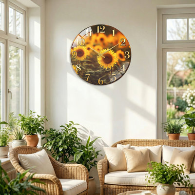 Horloge murale en verre tournesol décorative moderne 23,6 po
