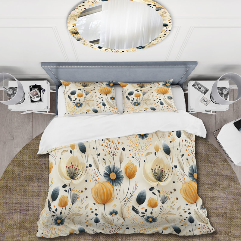 Literie Neutrals Beige Flowers Boho Pattern IV, Housse de couette pour très grand lit et 2 très