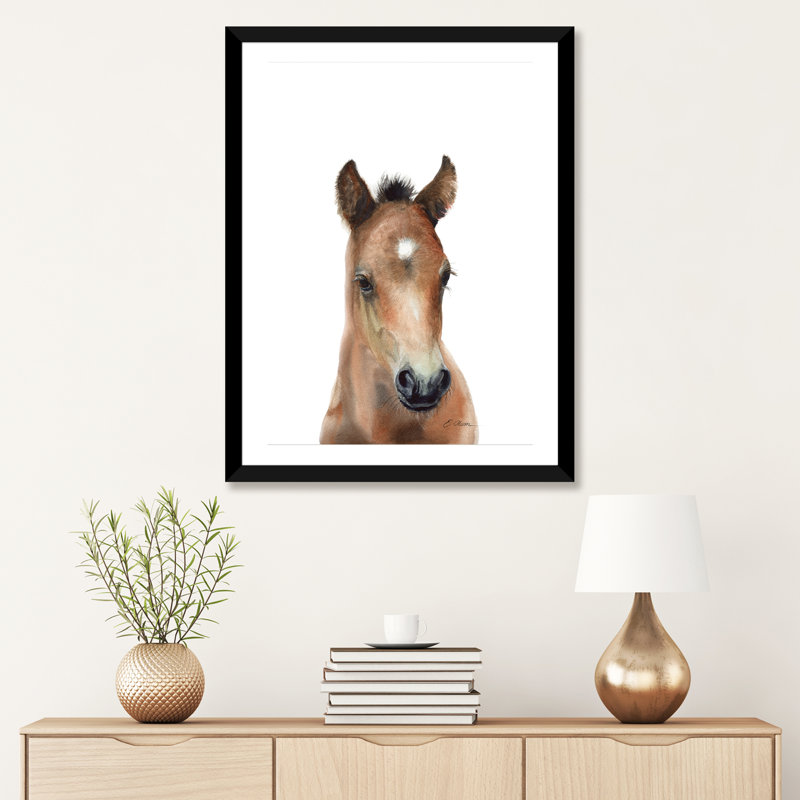 «Bay Arabian Foal» par Watercolor Luv - reproduction d'art, H 32 po x l 24 po x P 1 po, Papier encadré noir, Blanc