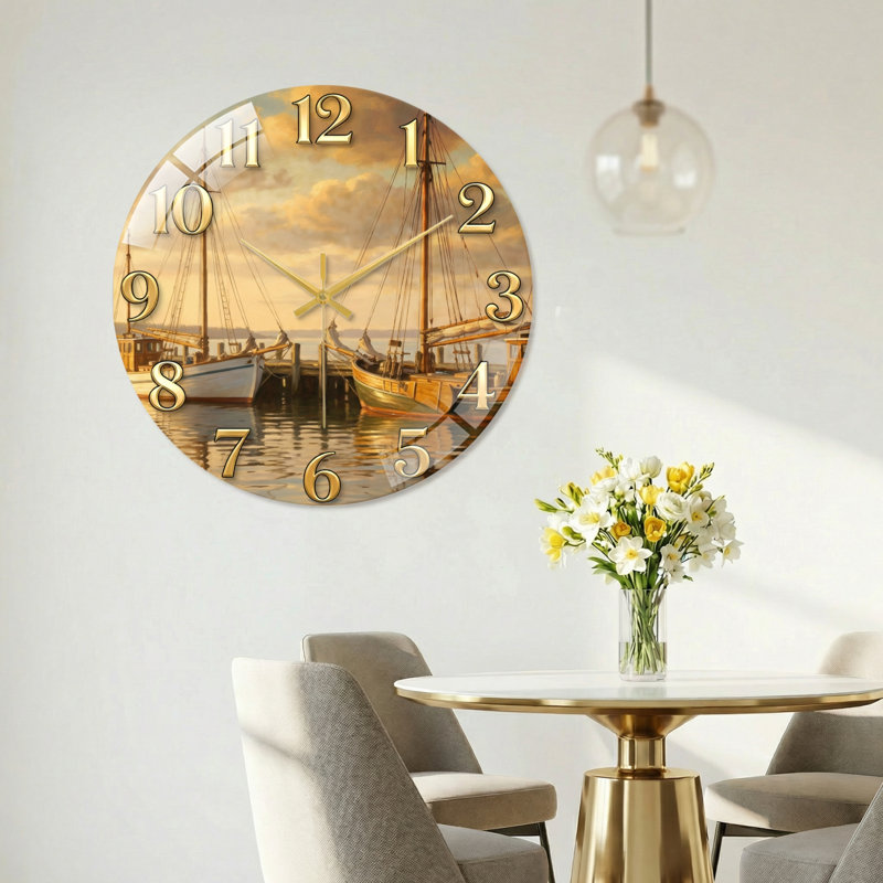 Horloge murale voilier en verre, 40 x 40 cm (15,7 x 15,7 pouces)