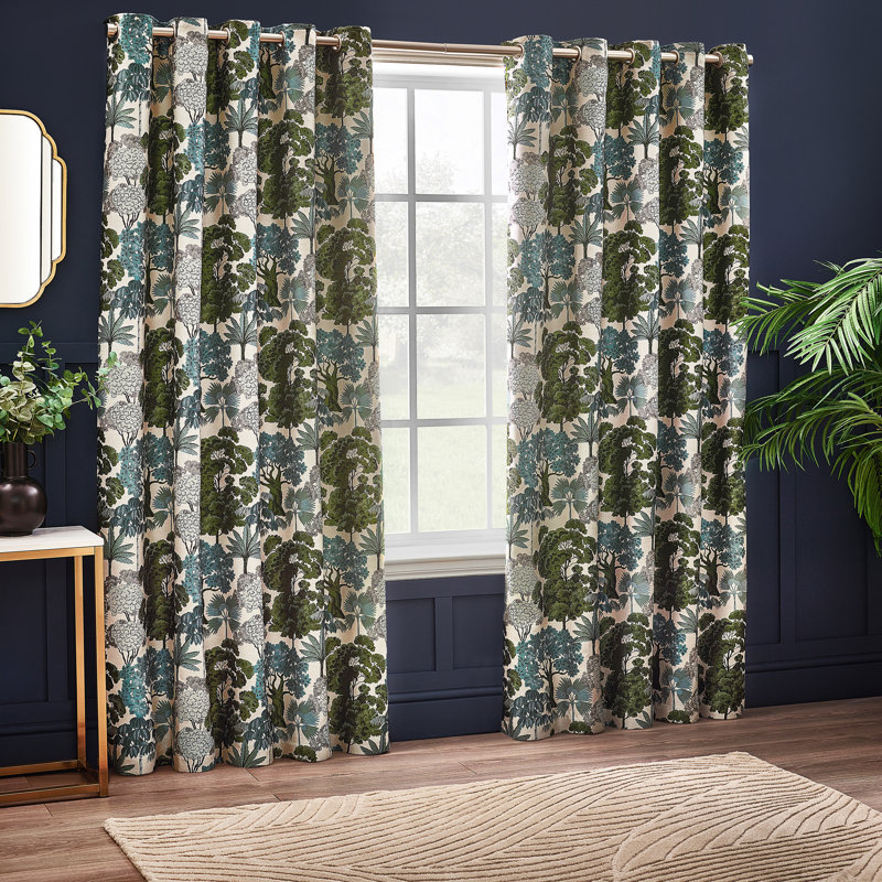 Cashwell Jacquard Eyelet Curtains, 229 x 137 cm, Green