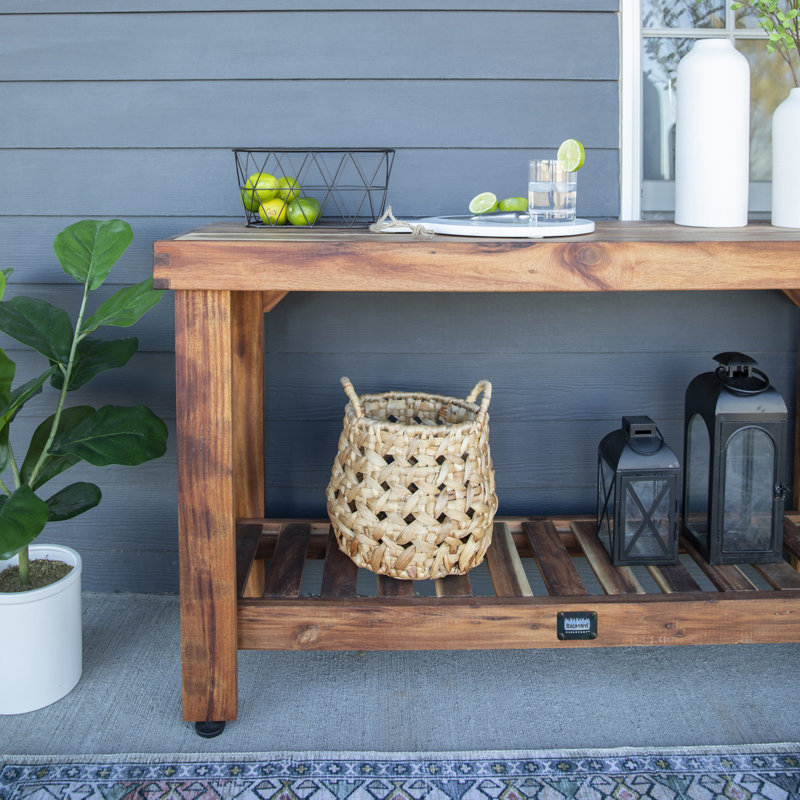 Acacia Wood Farmhouse Console Table with Lower Slat Shelf