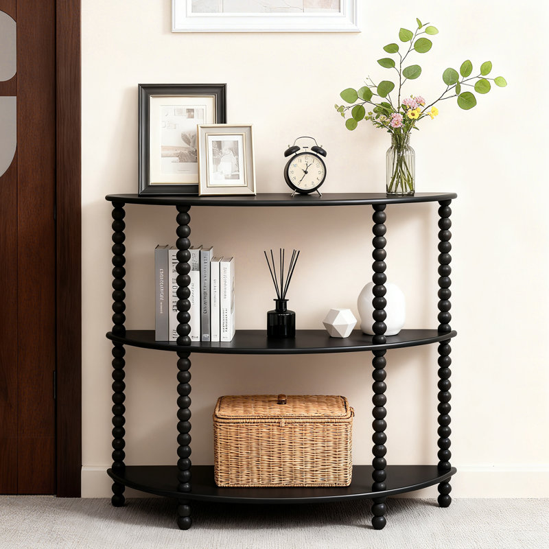 31.5" 3-Tier Half Moon Console Table - Vintage Entryway Table For Living Room,Hallway Or Foyer, Black