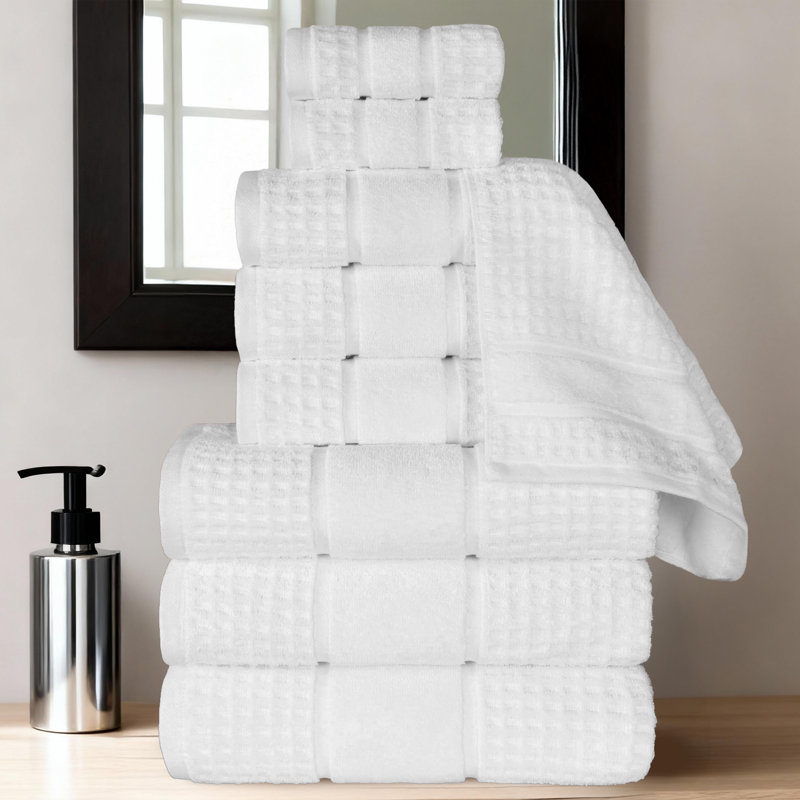  Zero-Twist Cotton Towel Set - Honeycomb Waffle Texture - Quick-Dry, White