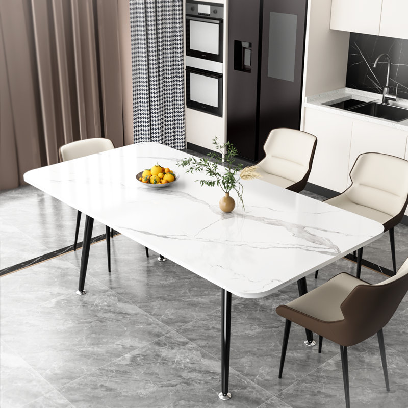 Furiphe Modern Sintered Stone Dining Table for 4 to 6, White Rectangular Kitchen Table, 29.5" H x 63" L x 32" W