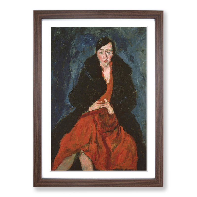 Woman in Red by Chaim Soutine - Picture Frame Painting, 36cm H x 27cm W x 2cm D, Walnut Framed