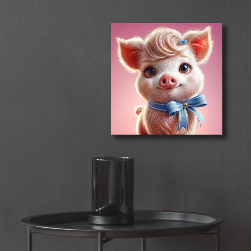  'Cute Pink Pig' by Rey Klimt Acrylic Glass Wall Art, 12" x 12"