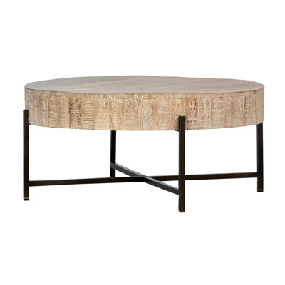 Sison 36" Reclaimed Mango Wood Coffee Table w/ Iron Base, Light Warm Wash by Loon Peak