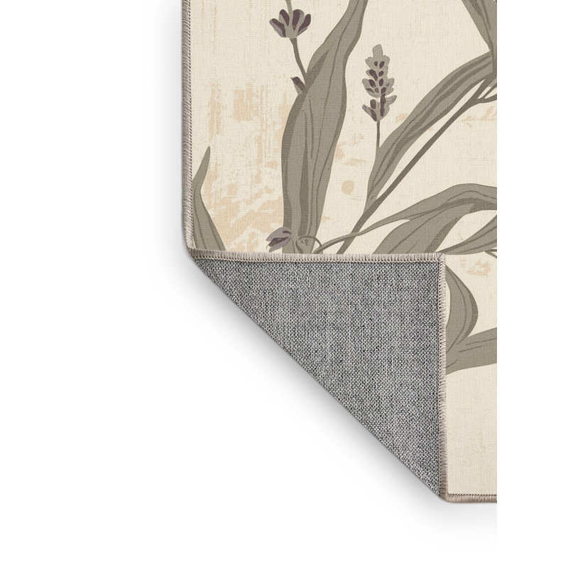 Machine Washable Ottwell Lavender Herb French Country Vintage Look Rug in Beige – Beige Binding, 8x10