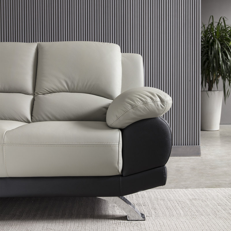 Upholstered 79'' Sofa, Gray/Black Leather Match