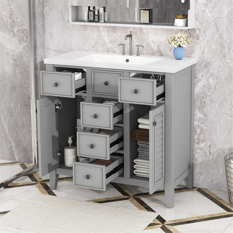 Meuble-lavabo élégant avec rangement spacieux et fabrication durable, Gris