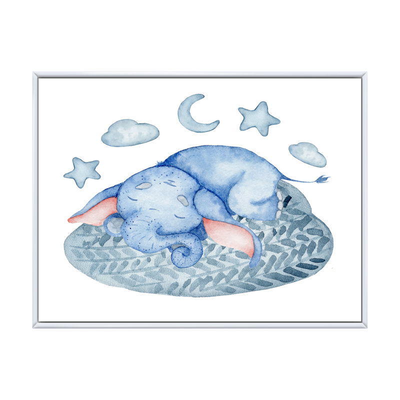 «Cute Elephant Sleeping II», reproduction sur toile flottante, H 16 po x l 32 po x P 1 po, Cadre flottant blanc