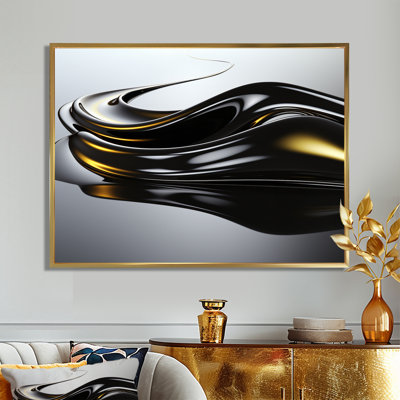 Black Flow Gold Glow  Liquid Ink Abstract Wall Art