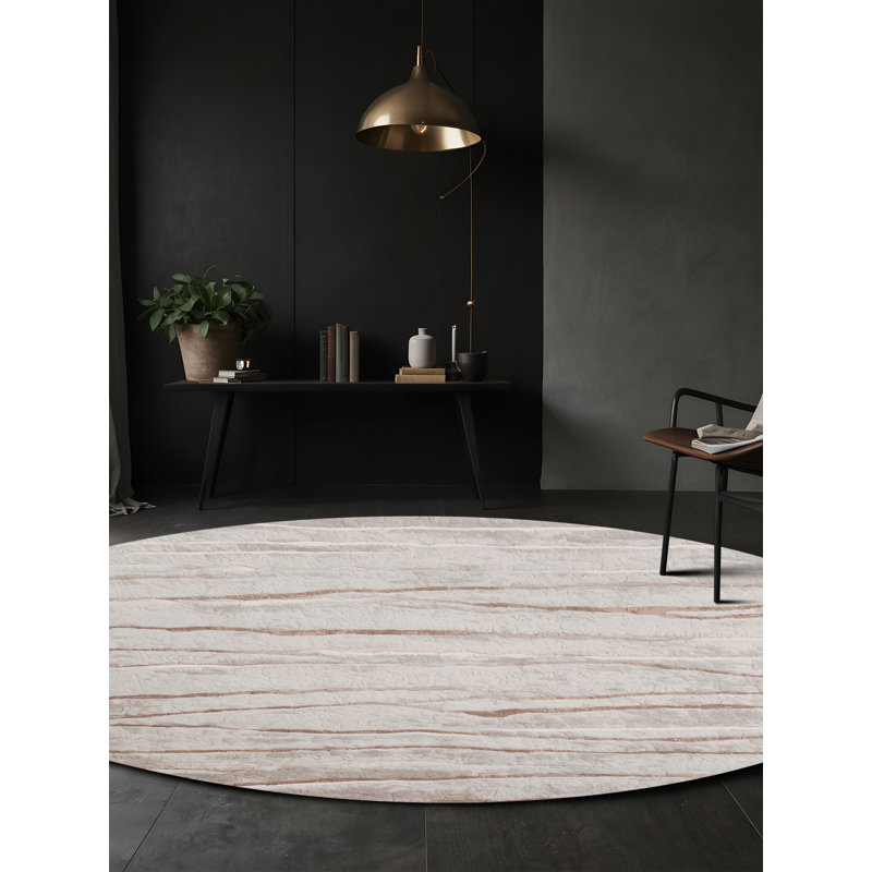 Tapis beige soyeux et moelleux, Rond 8 pi