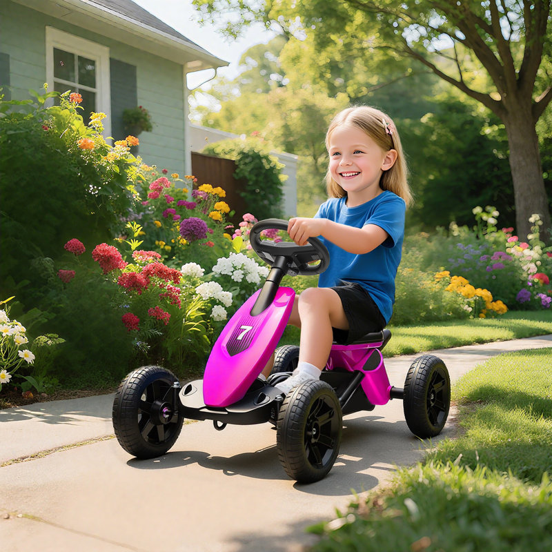 AIYAPLAY Pedal Go Kart for Kids with Silent EVA Tyres for 2-5 Years, Pink