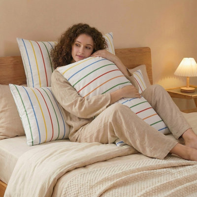 Grandes taies d'oreiller, taies d'oreiller 100% coton, taies d'oreiller à rayures arc-en-ciel, taie d'oreiller luxueuse en lin, housses de coussin à fines rayures respirantes et douces, ensemble de 2