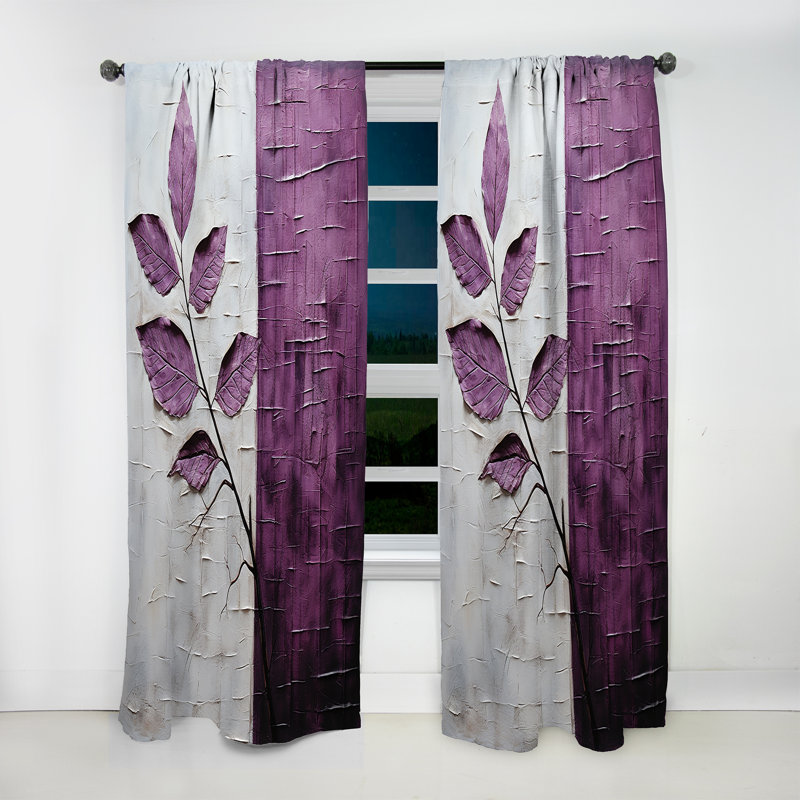 Purple Leaves Plum Precision - Leaves Curtain - Blackout Floral Curtain - 1 Panels, 52" W x 84" L