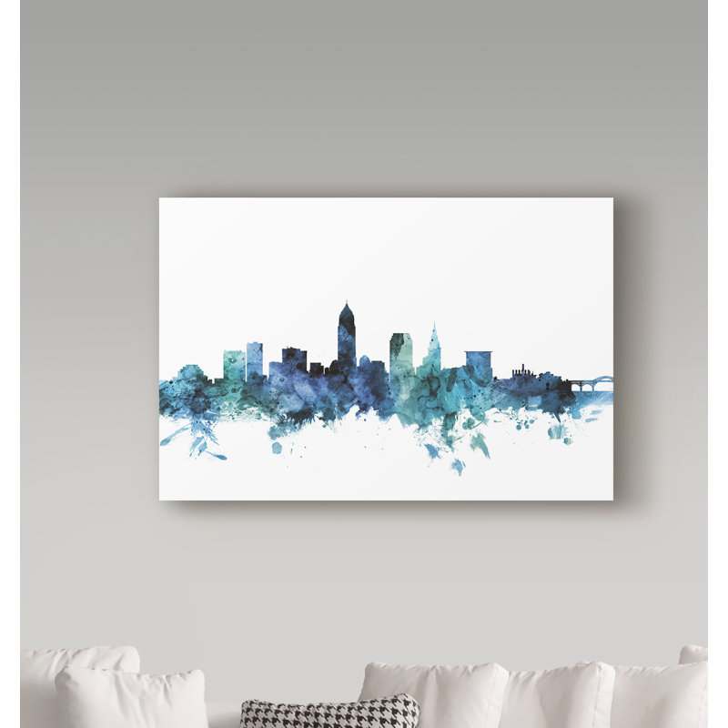 « cleveland ohio blue blue horizon », reproduction d’impression sur toile tendue, H 22 po x l 32 po x P 2 po