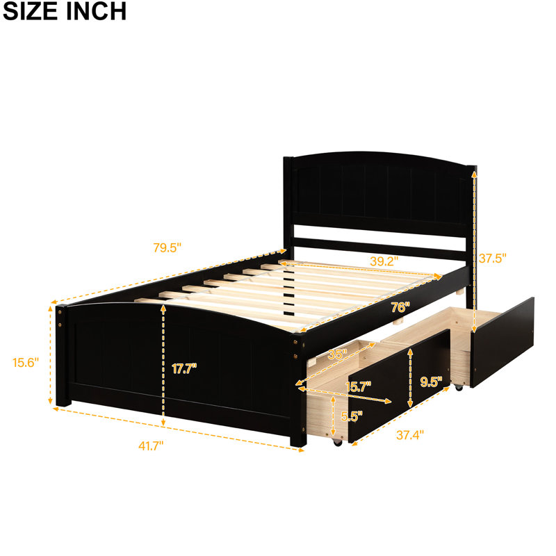 Lit plateforme avec deux tiroirs, Espresso