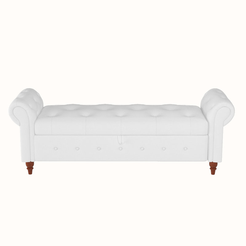 Alleisha Fabric Upholstered Storage Bench, Cream White