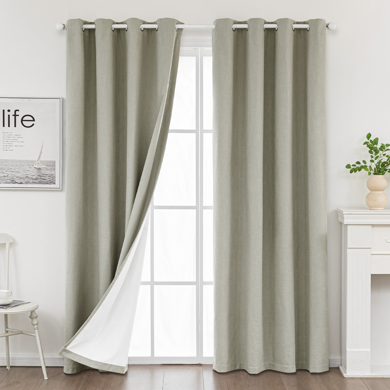 Getrude Linen Blended Max Blackout Grommet Curtain Pair, Laurel Gray, 52" W x 84" L