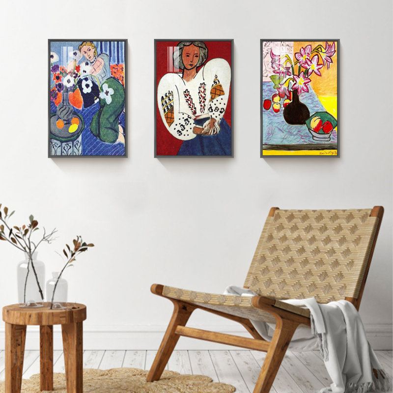 Reproduction d'art encadrée, "Lys et femme en blanc" par Henri Matisse, Noir, noir, noir, noir, H 16 po x l 36 po x P 1 po