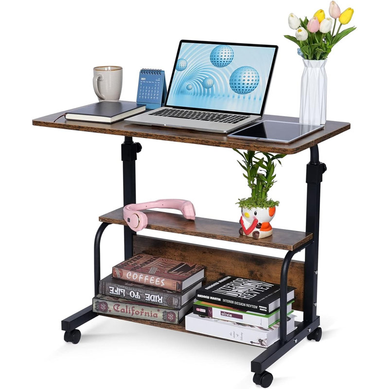 Mayu Aluminum Computer Desk, Rustic Brown