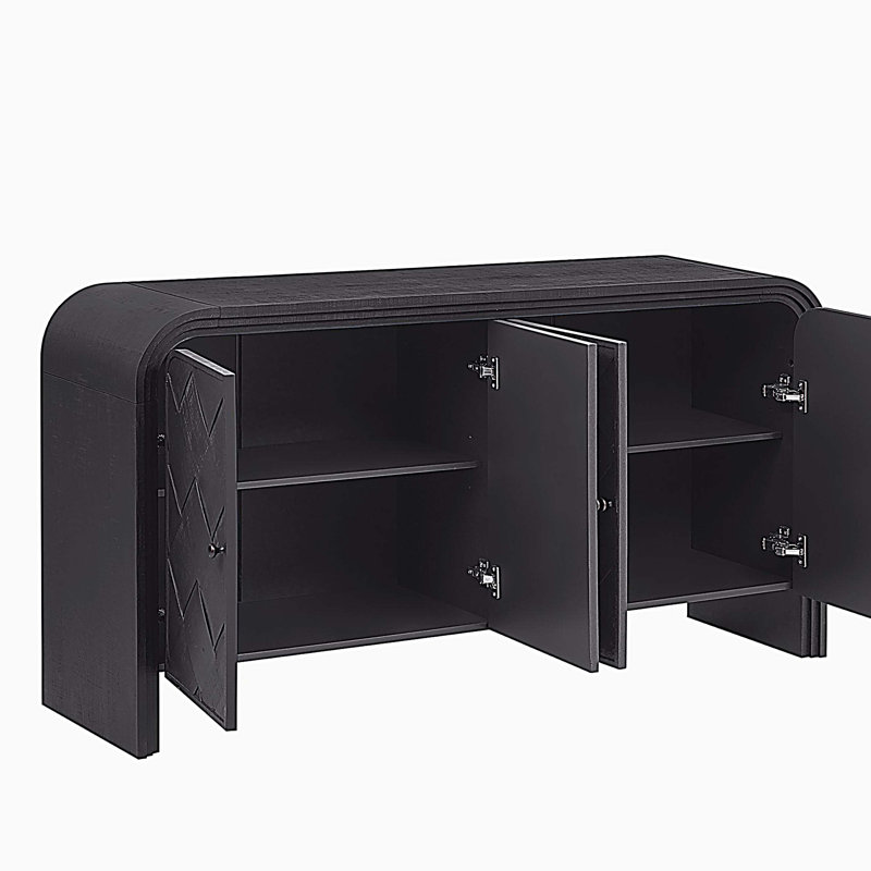 Buffet multifonctionnel avec portes en lattes de bois tissées, Noir