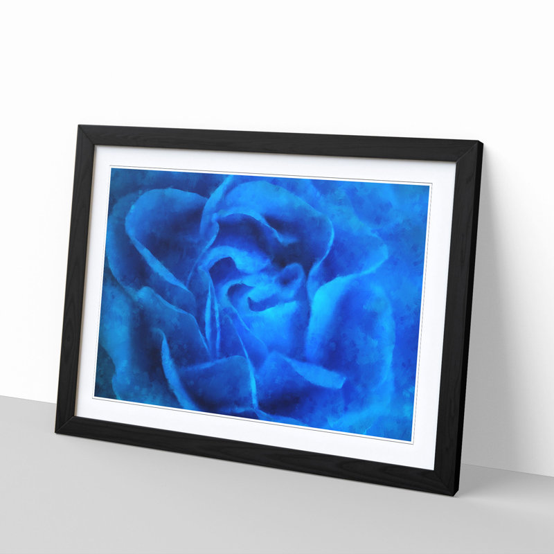 Folded Rose Petals in Blue - Picture Frame Graphic Art Print, 45cm H x 63cm W x 2cm D, Black Framed