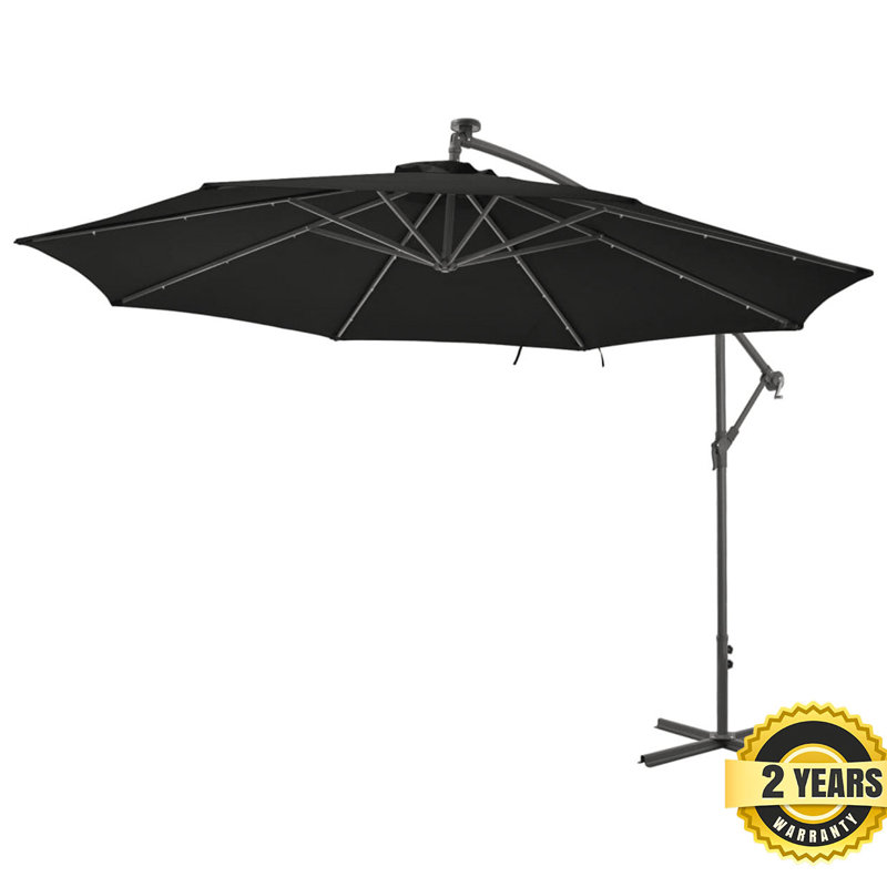 350 cm W X 350 cm D Octagonal Lighted Tilt Cantilever Parasol with Crank Lift, Blue