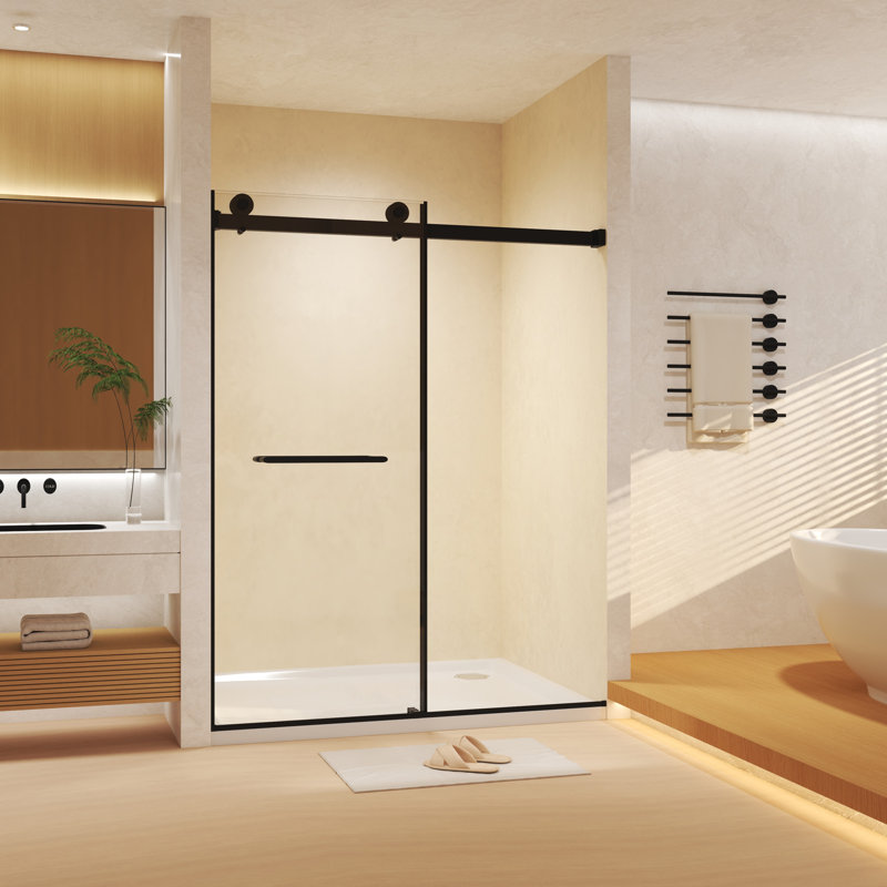 56-60 in W x 74 in H Dual Sliding Frameless Shower Door with (8 mm) Clear Glass, Matte Black