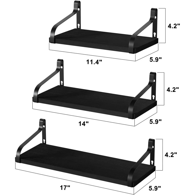 Floating Shelves For Wall Set Of 3, Rustic Wood Wall Shelves With Industrial Metal Brackets, Minimalist Display Shelves For Home Office Bedroom Bathroom Kitchen Storage And Decor