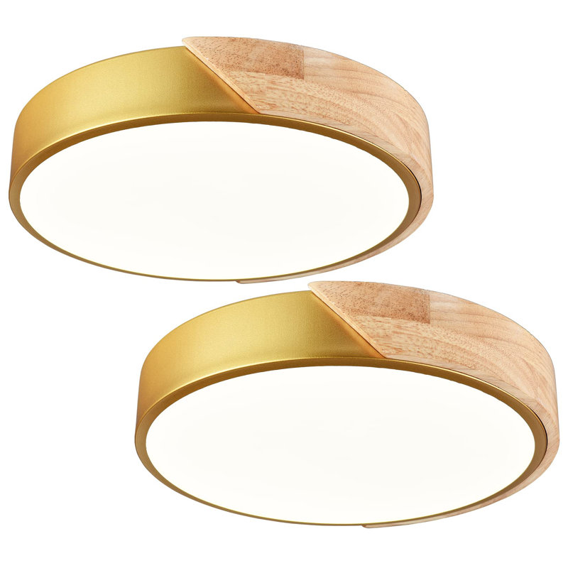 Drexton Wood LED Flush Mount Ceiling Light, Brass Gold