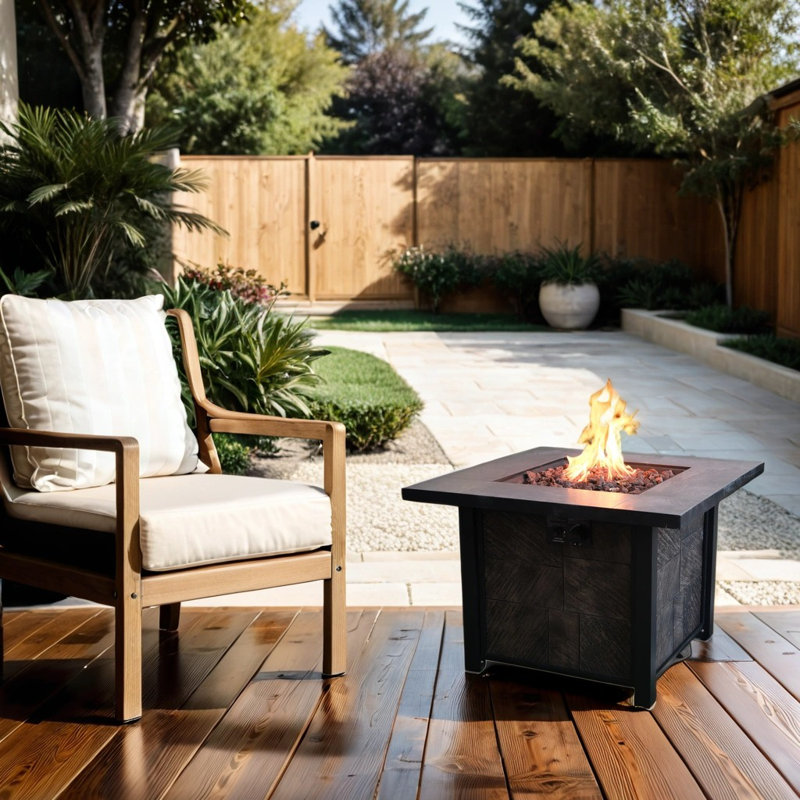Square Gas Fire Table With 50,000 Btu, Includes Lava Stone & Rainproof Cover