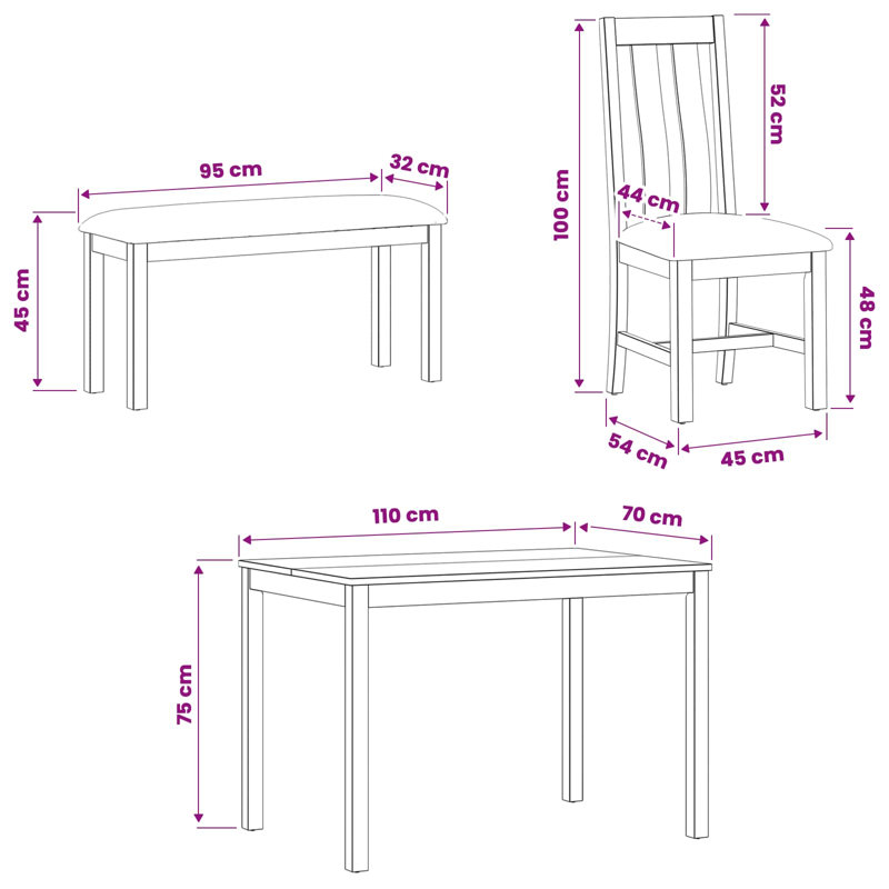 Oak Solid Wood Dining Set, Beige, Beige, Beige, Beige, 4