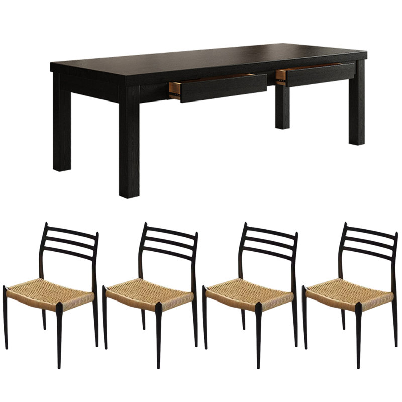 Ensemble de table de salle à manger en bois de frêne noir élégant, H 29,52 po x L 70,86 po x l 31,49 po