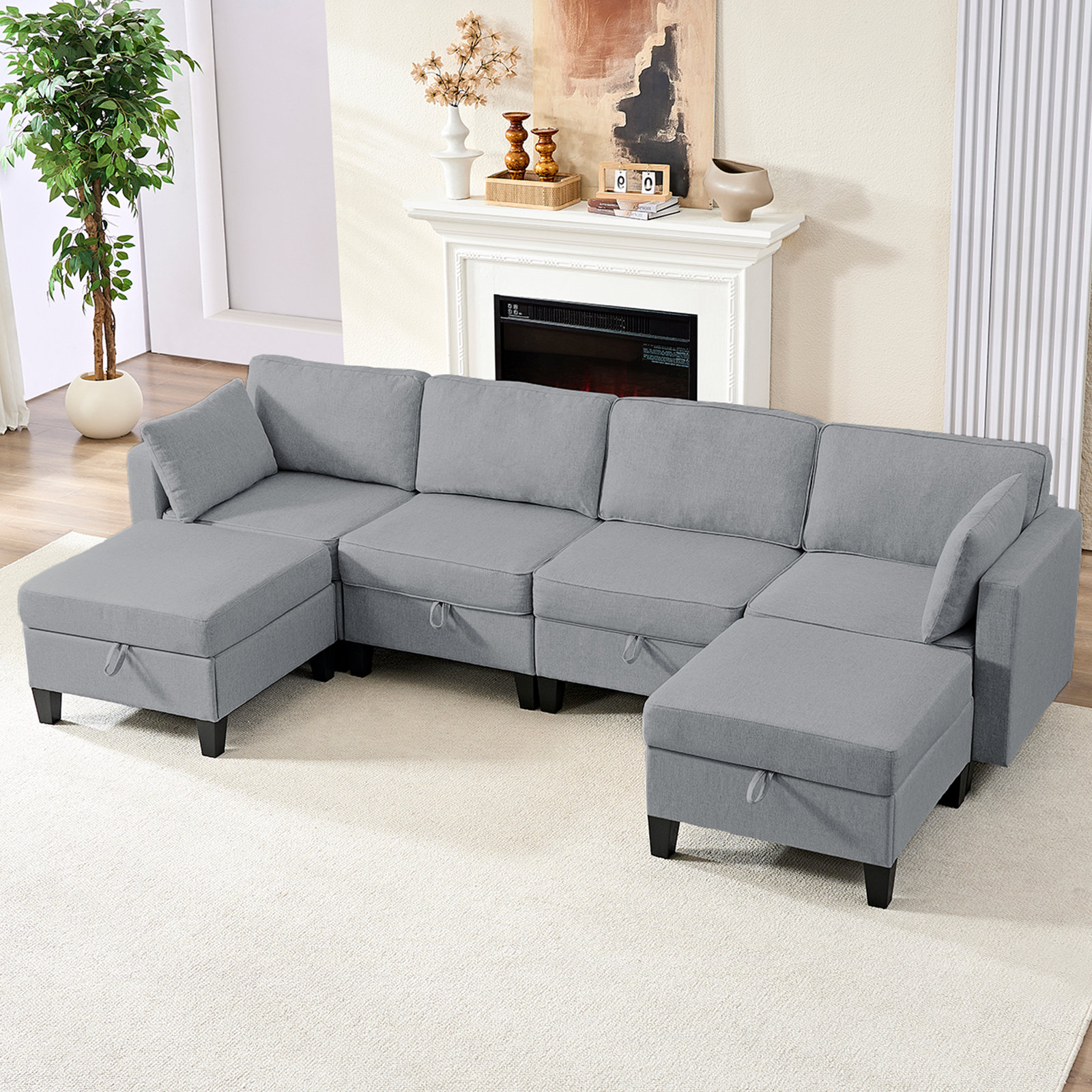 Latitude Run® 109" W Modular U Shaped Sofa Couch With Storage ...