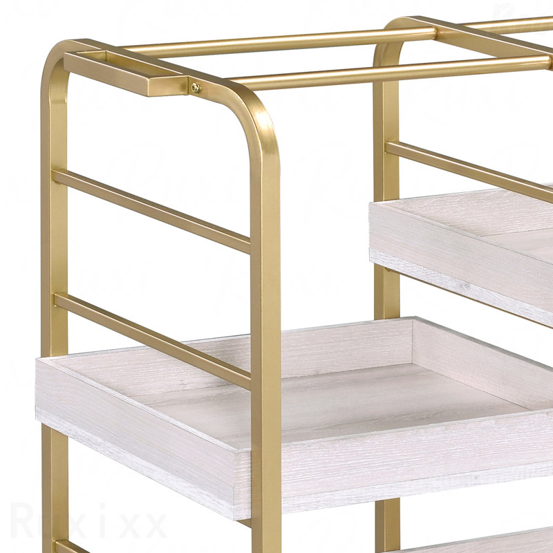 Gold & White Washed Finish Serving Cart