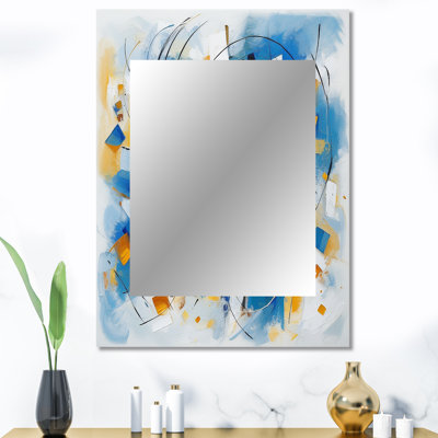 «Blue Abstracted Fractals And Dimensions I - Miroir mural géométrique, miroir décoratif moderne, impression sur métal